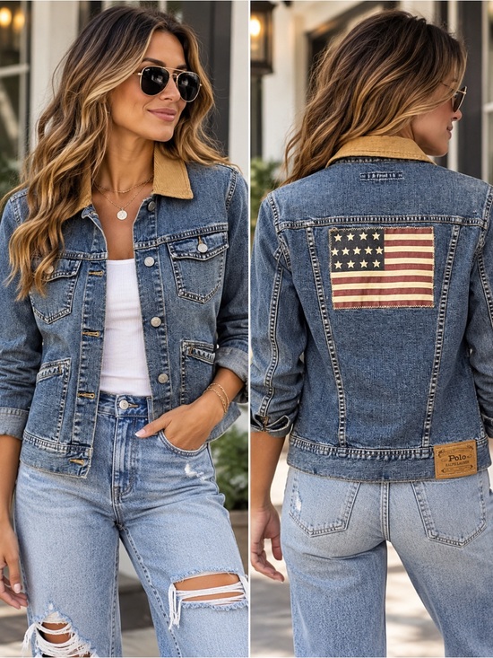 Ralph Lauren Jackets & Blazers - Vintage Ralph Lauren American Flag Denim Trucker Jacket with Corduroy Collar M